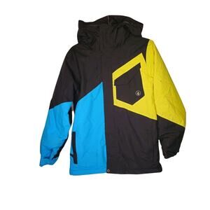 Volcom Versed Hooded Insulated Ski Jacket Black Blue Yellow Youth XL